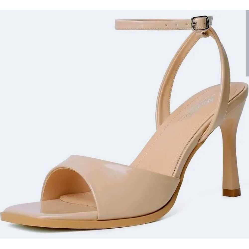 Mostrin Women Beige Square Open Toe Ankle‎ Straps Classy Heels Shoes Size 39